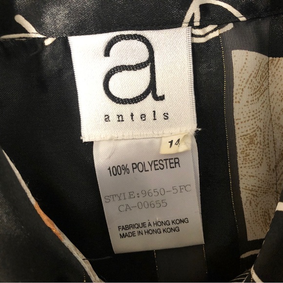 Vtg 90s Antels, Long Button Up Blouse, Black, golds. Sz 14 - Picture 10 of 10